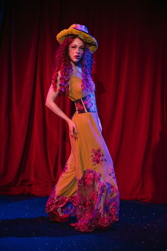 Madhatter Series - Asymmetrical Fiona Tophat in Grey, Chartreuse & Fuchsia