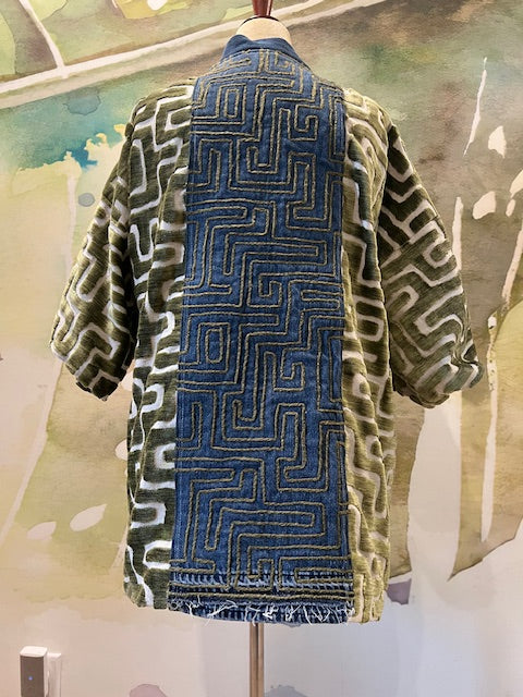 Olive Green Velvety Maze Kimono