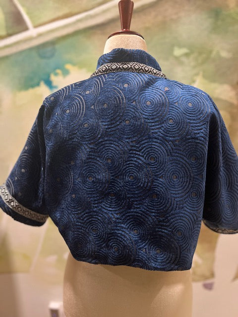 Retro Blue Crop Jacket with Trim