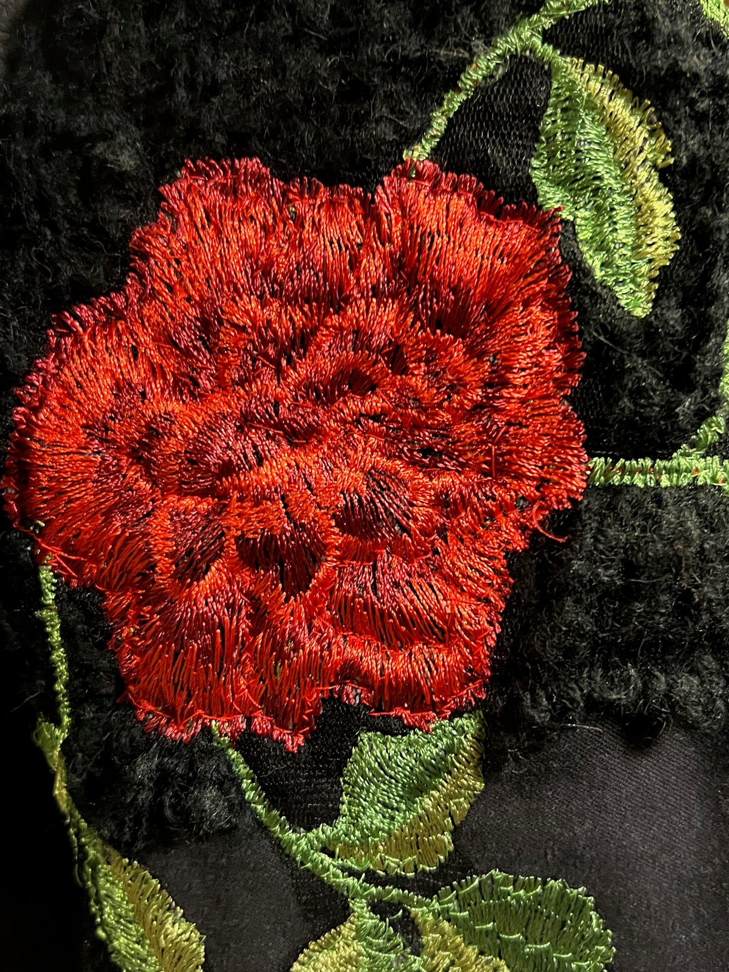 Black Vegan Leather & Roses Bomber Jacket