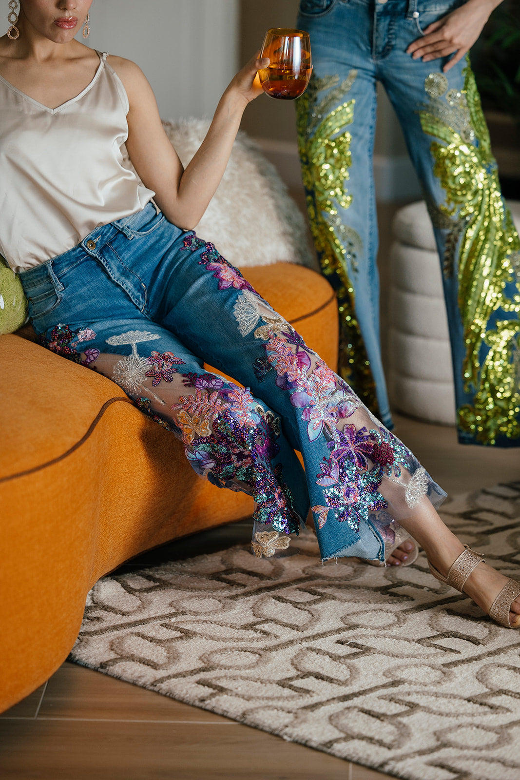 Purple Sequin Glam Cropped Jeans