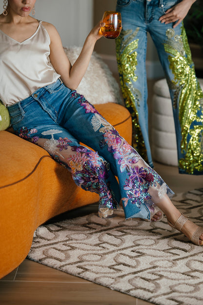 Purple Sequin Glam Cropped Jeans