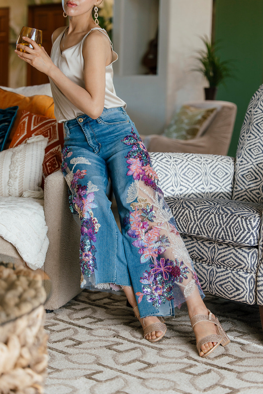 Purple Sequin Glam Cropped Jeans