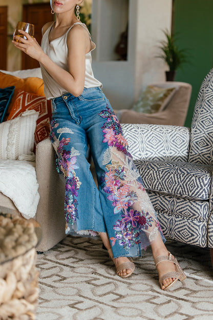 Purple Sequin Glam Cropped Jeans