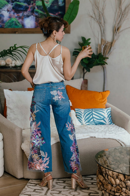 Purple Sequin Glam Cropped Jeans