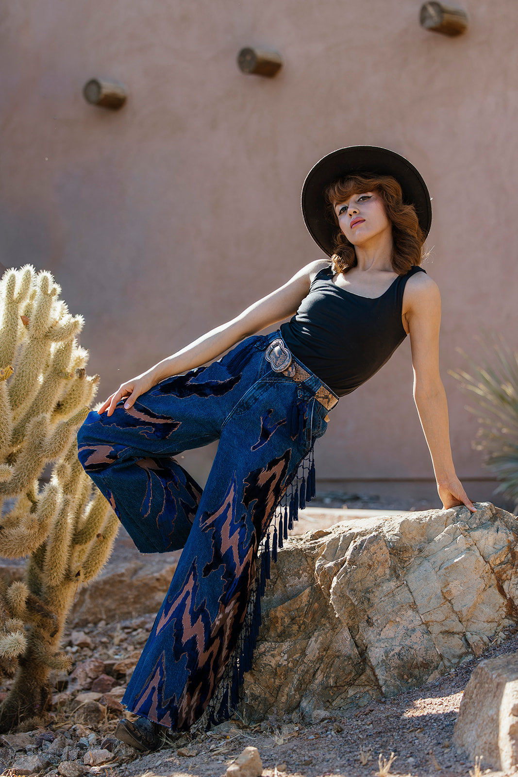 Blue Velvet Fringe Jeans