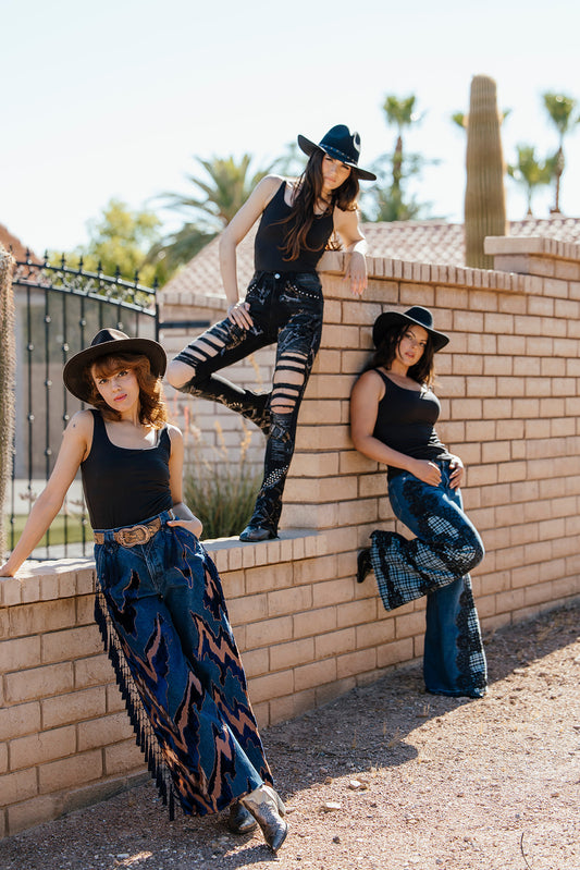 Blue Velvet Fringe Jeans