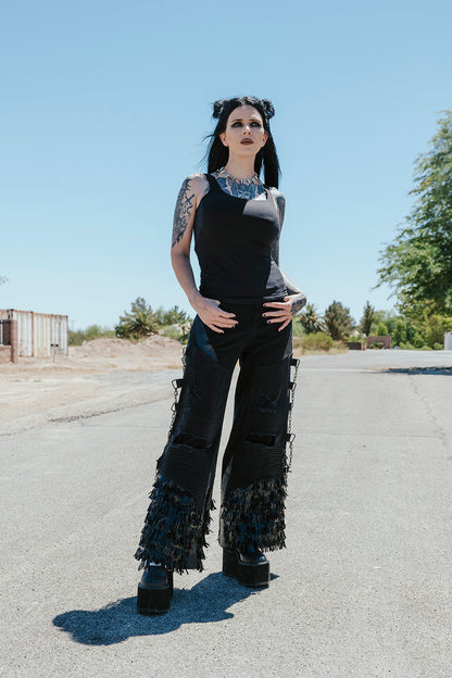 Fringe Hem Chain Jeans