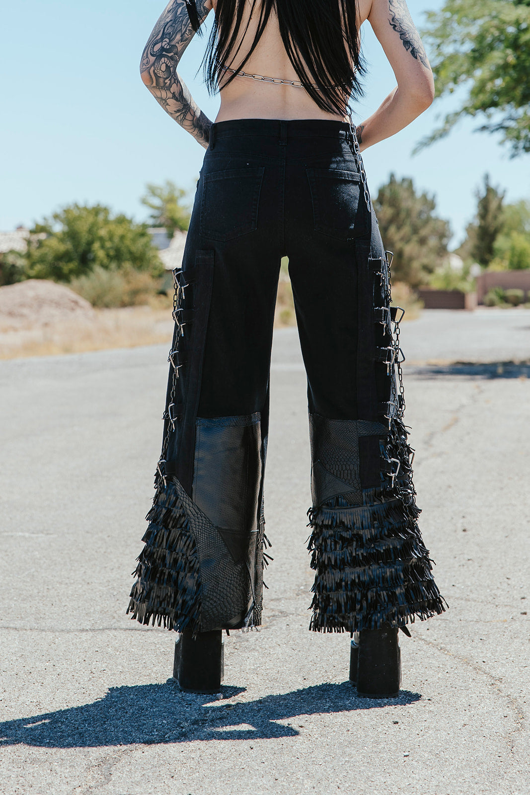 Fringe Hem Chain Jeans