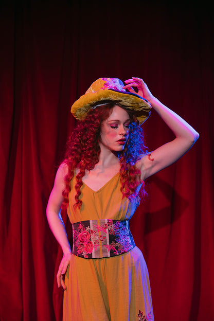 Madhatter Series - Asymmetrical Fiona Tophat in Grey, Chartreuse & Fuchsia