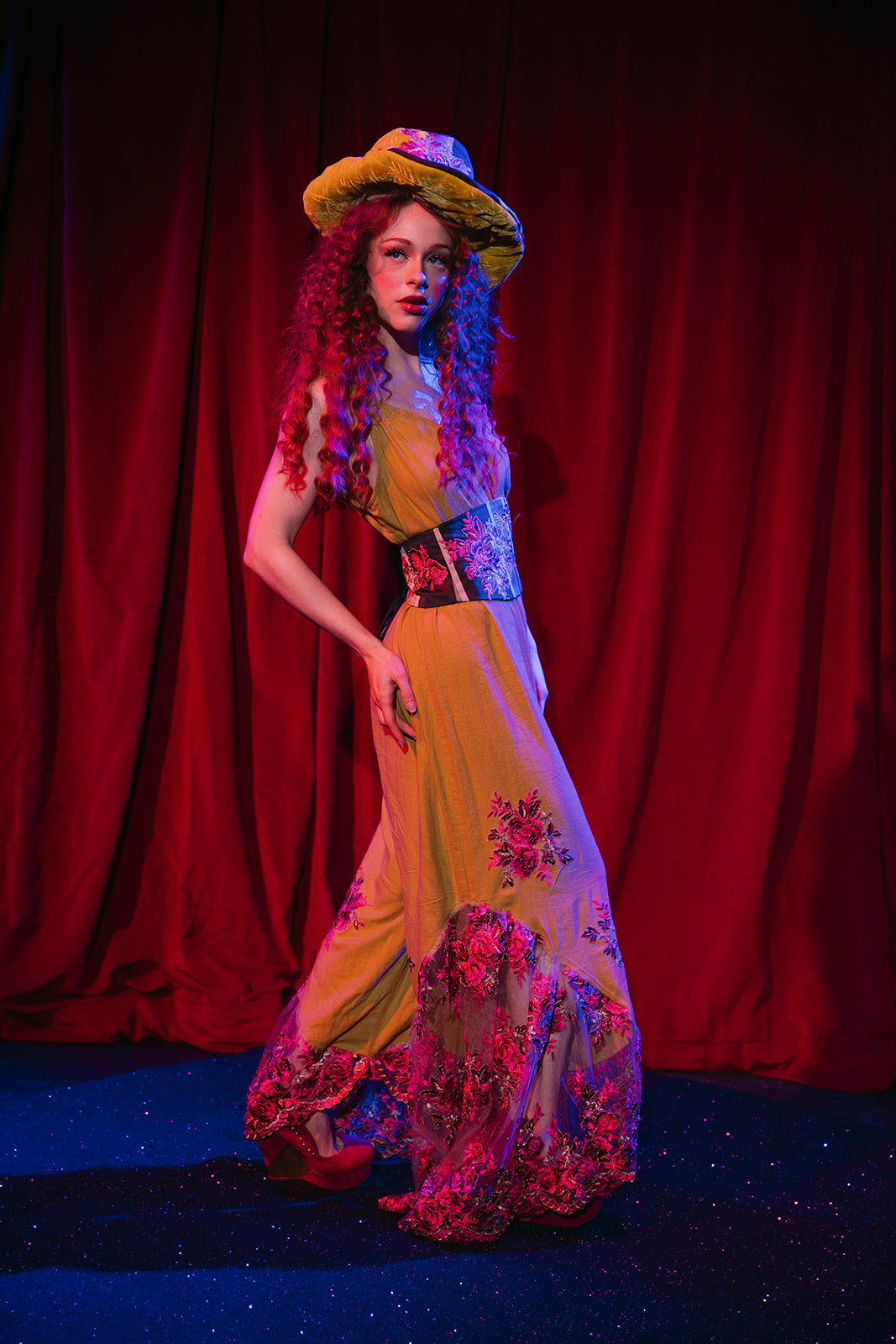 Madhatter Series - Asymmetrical Fiona Tophat in Grey, Chartreuse & Fuchsia