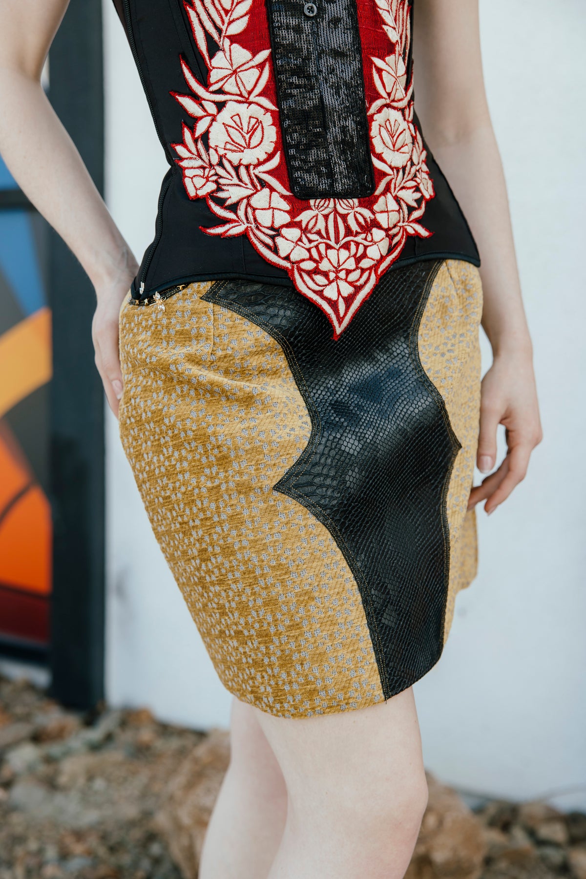 Snake Leather and Gold Mini Skirt