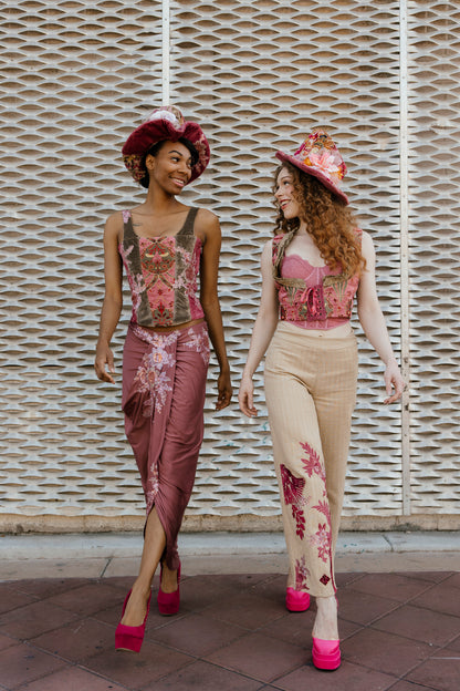 Velvet Accent Embroidered Pants