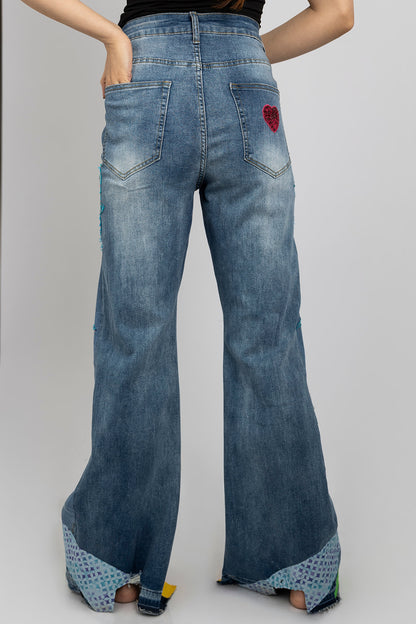70s Rainbow Heart Jeans
