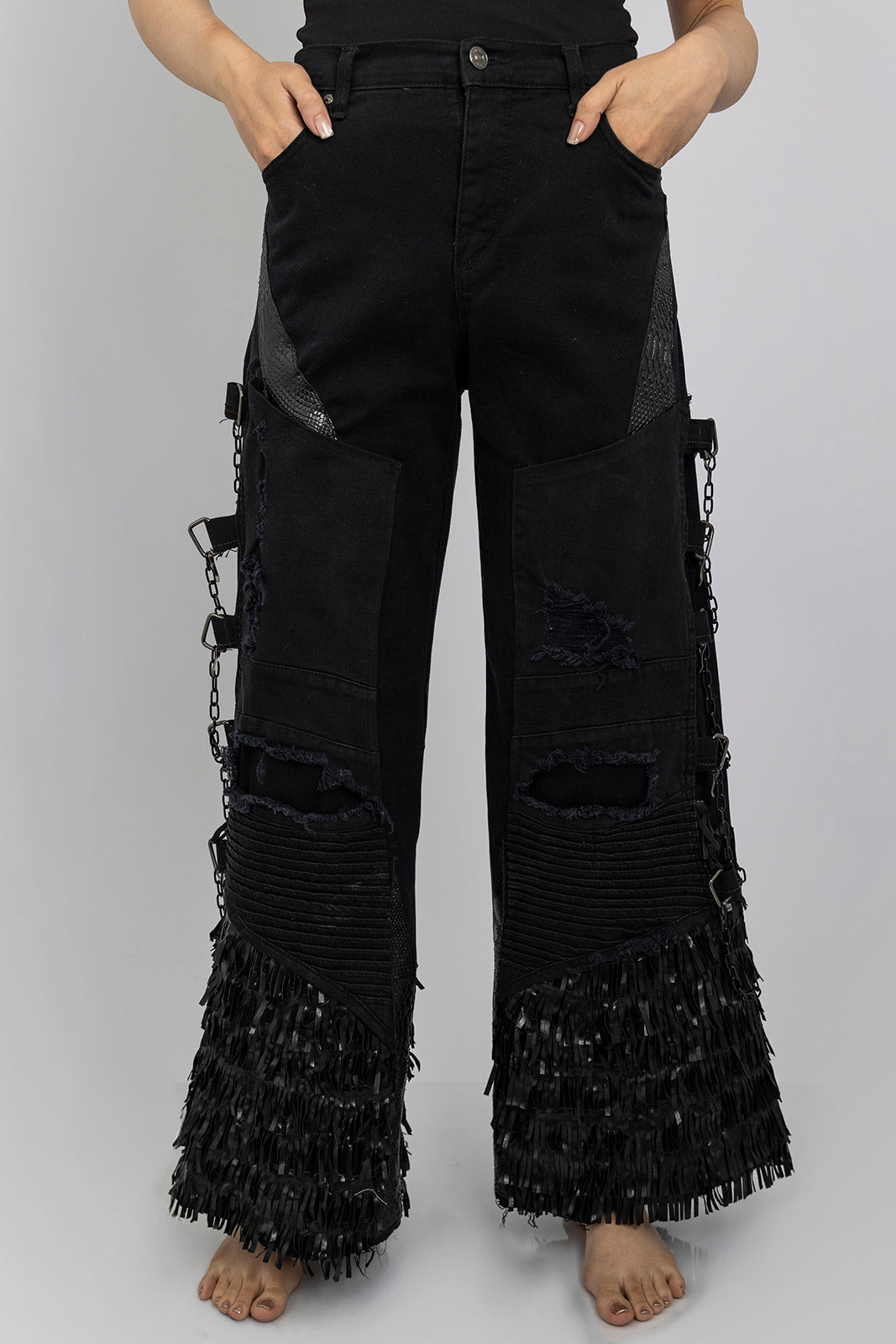 Fringe Hem Chain Jeans