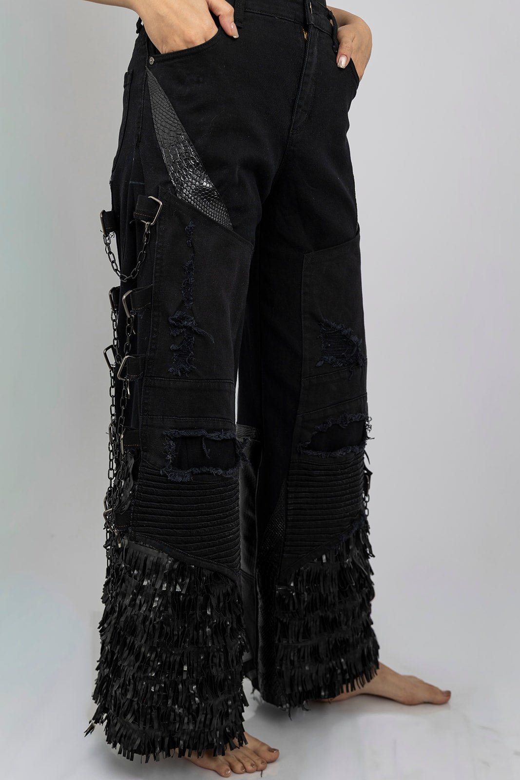 Fringe Hem Chain Jeans