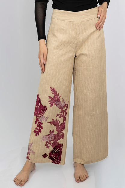 Velvet Accent Embroidered Pants