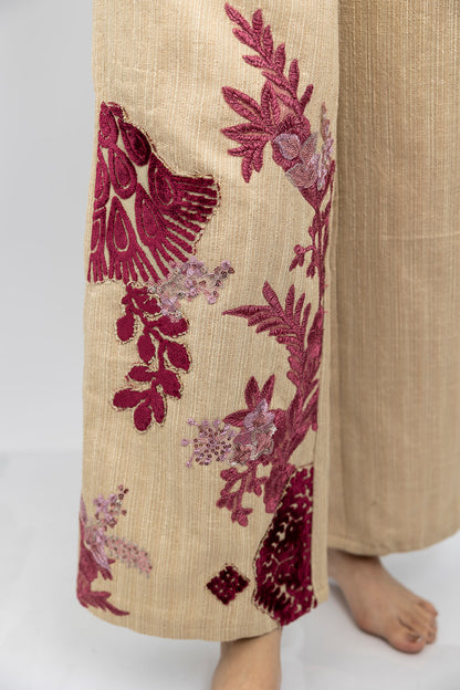 Velvet Accent Embroidered Pants