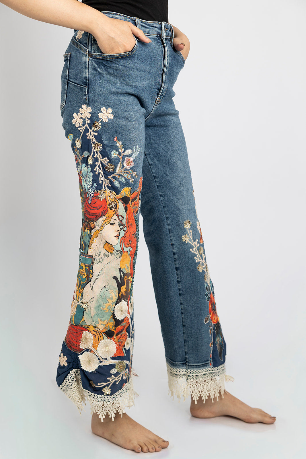 Redhead Goddess Ruched-Hem Jeans
