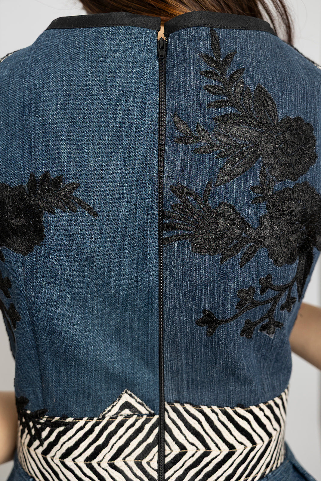 Denim Embroidered Peplum Top