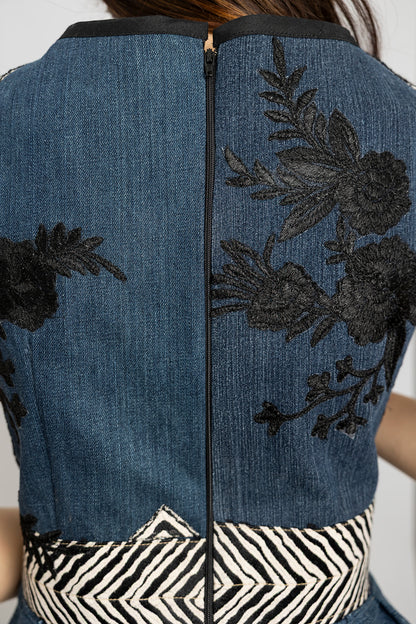 Denim Embroidered Peplum Top