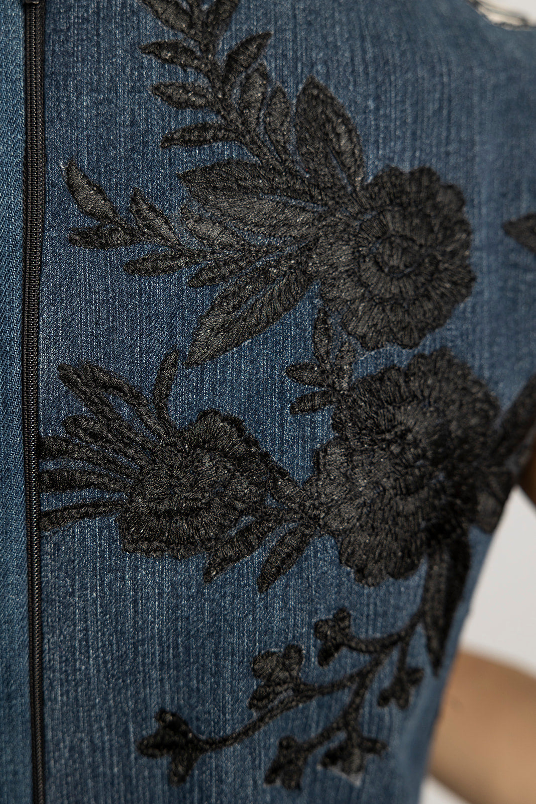 Denim Embroidered Peplum Top