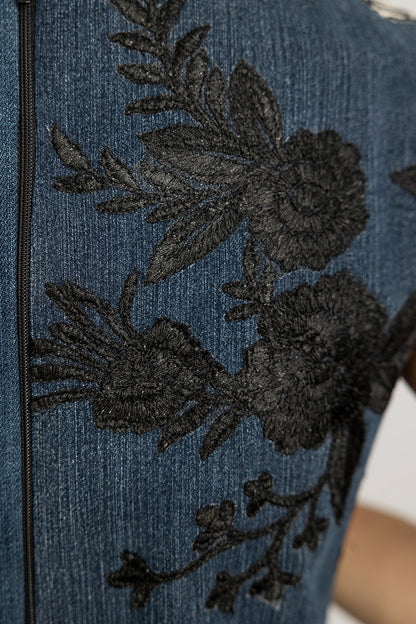 Denim Embroidered Peplum Top
