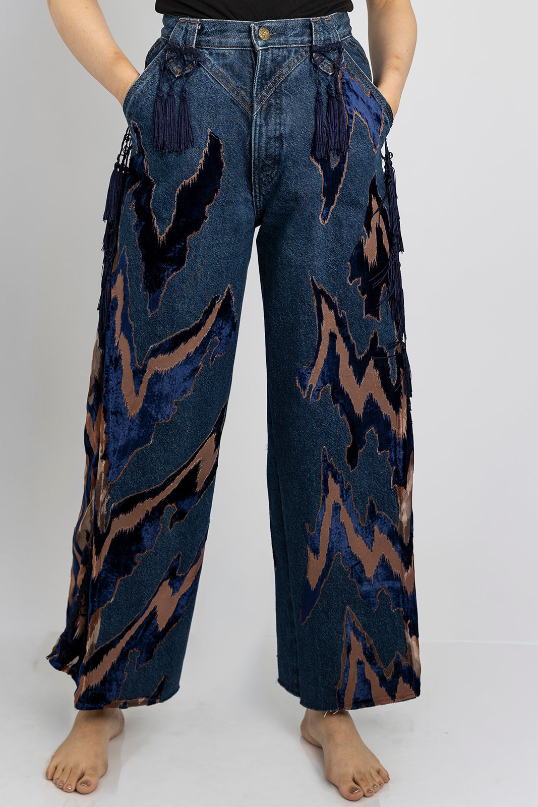 Blue Velvet Fringe Jeans
