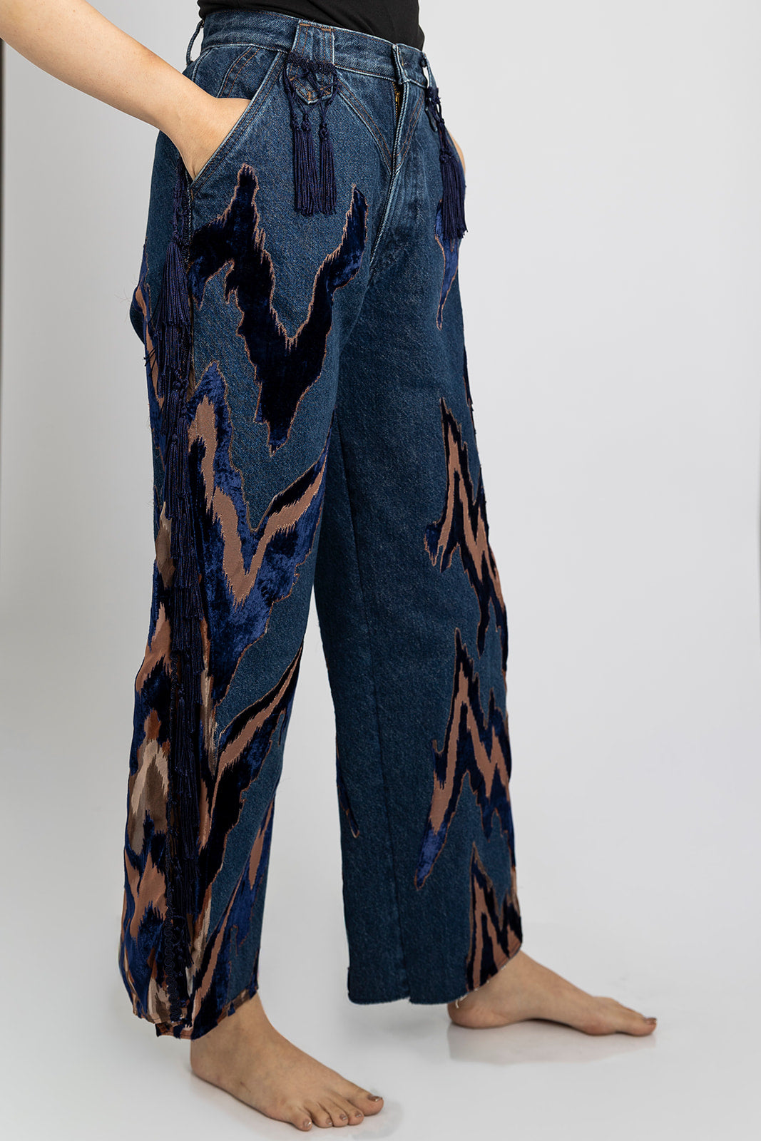 Blue Velvet Fringe Jeans