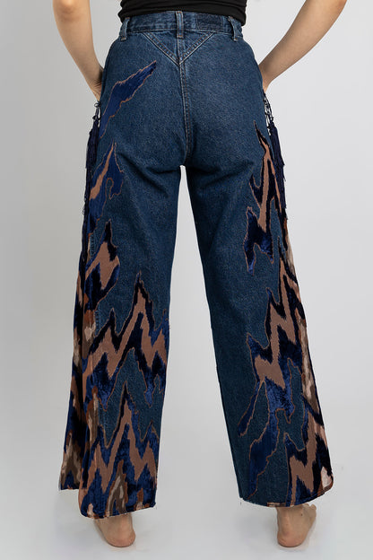 Blue Velvet Fringe Jeans