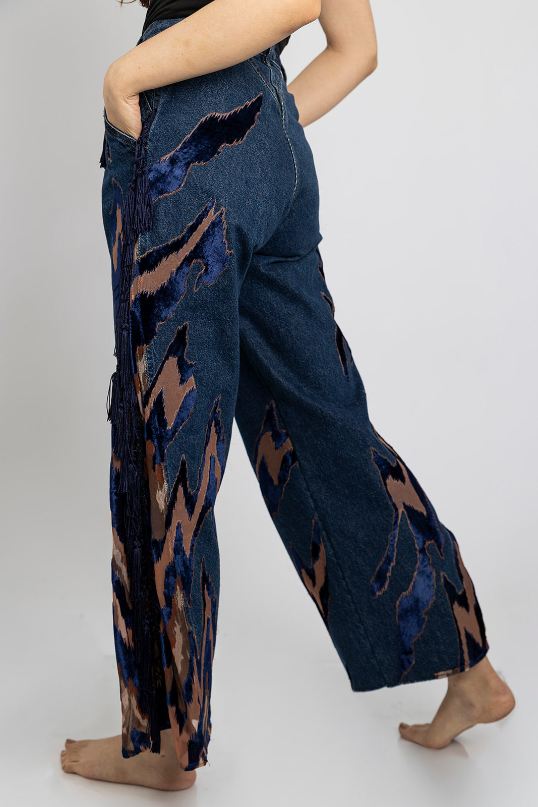 Blue Velvet Fringe Jeans