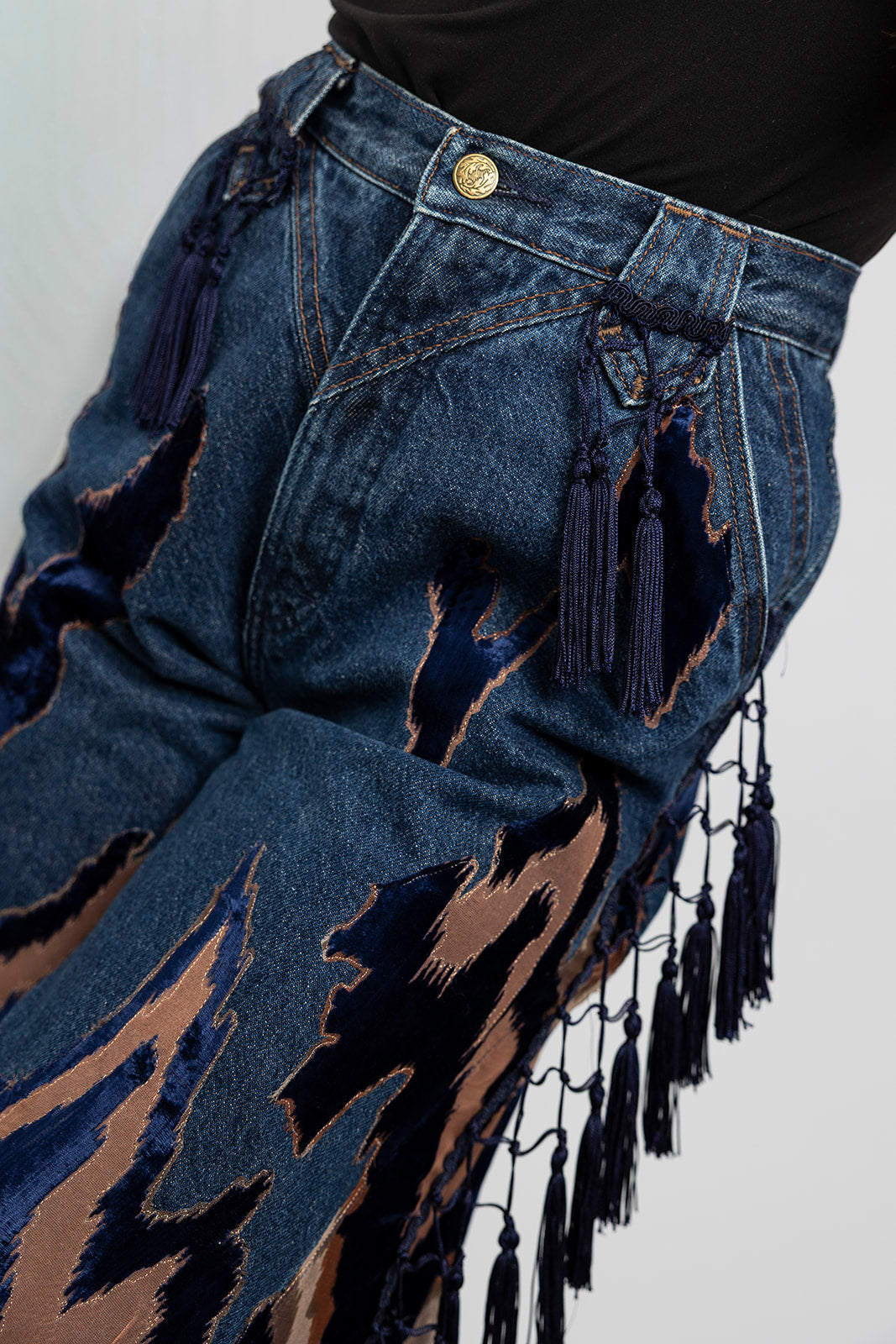 Blue Velvet Fringe Jeans