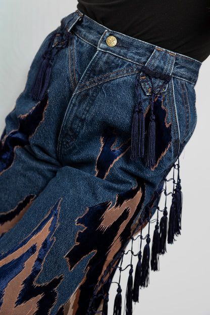 Blue Velvet Fringe Jeans