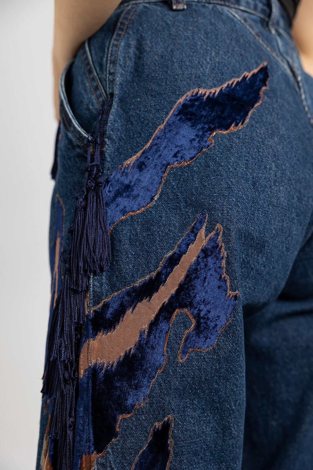 Blue Velvet Fringe Jeans