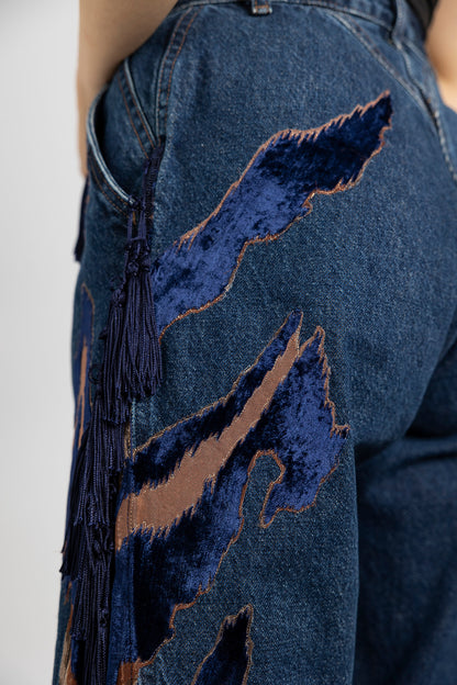 Blue Velvet Fringe Jeans