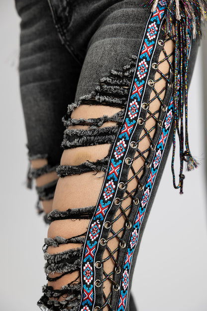 Native Trim Lace-up Jeans