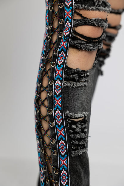 Native Trim Lace-up Jeans