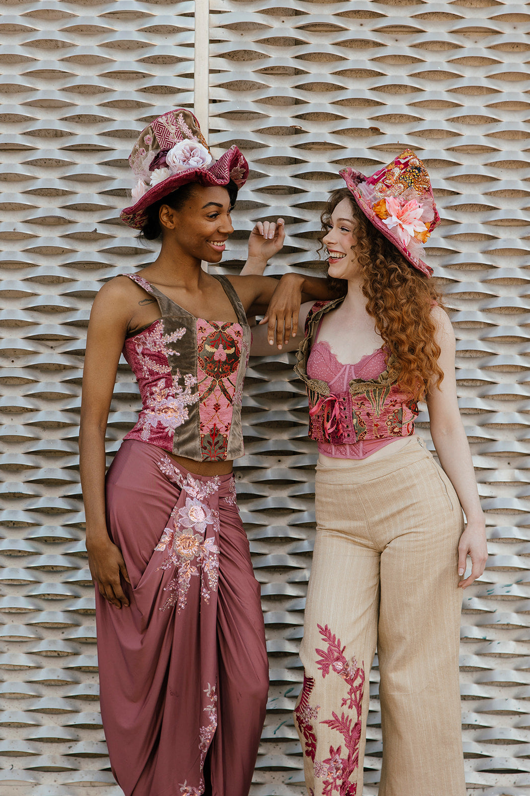 Madhatter Series - Asymmetrical Fiona Tophat in mauve and light chestnut brown