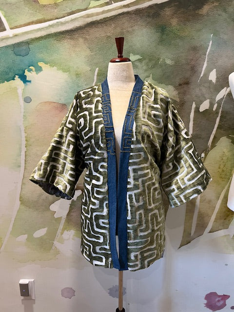 Olive Green Velvety Maze Kimono