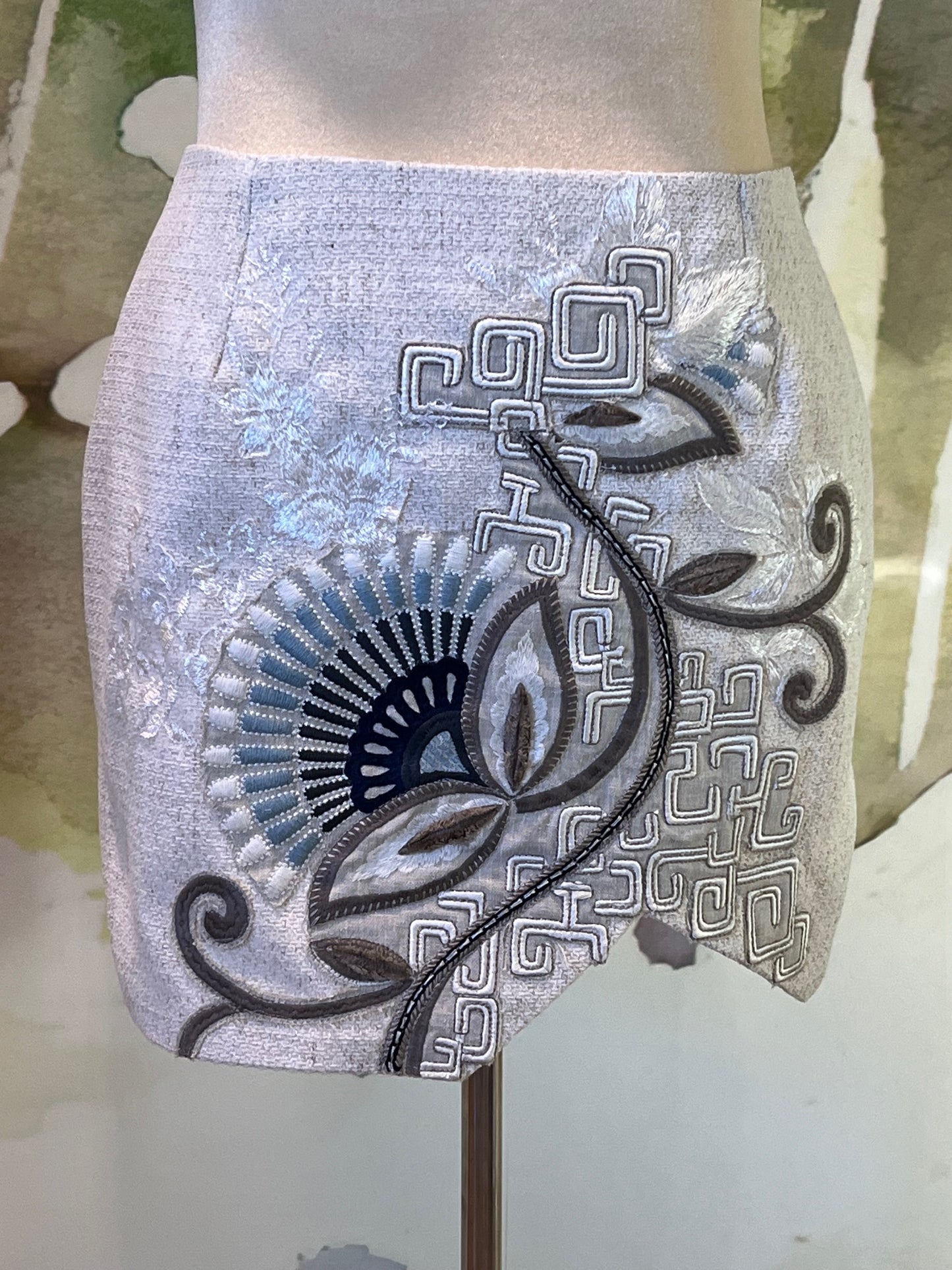 Ivory Embroidered Mini Skirt