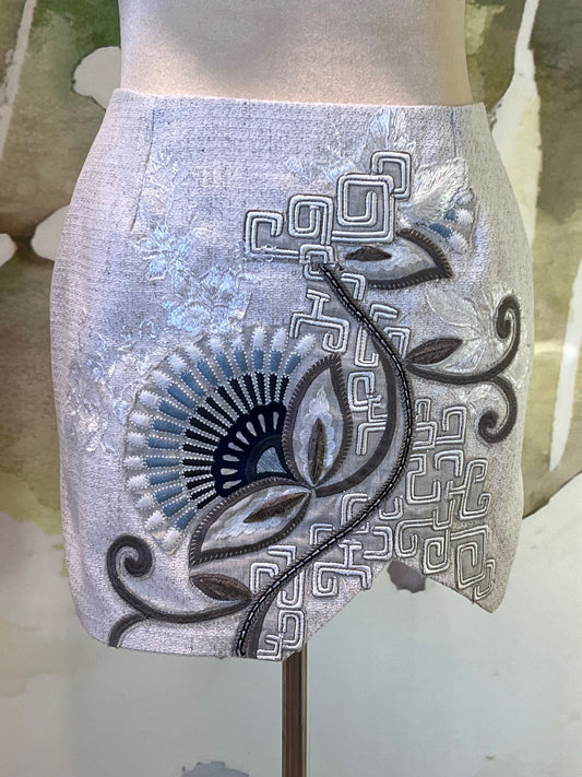 Ivory Embroidered Mini Skirt