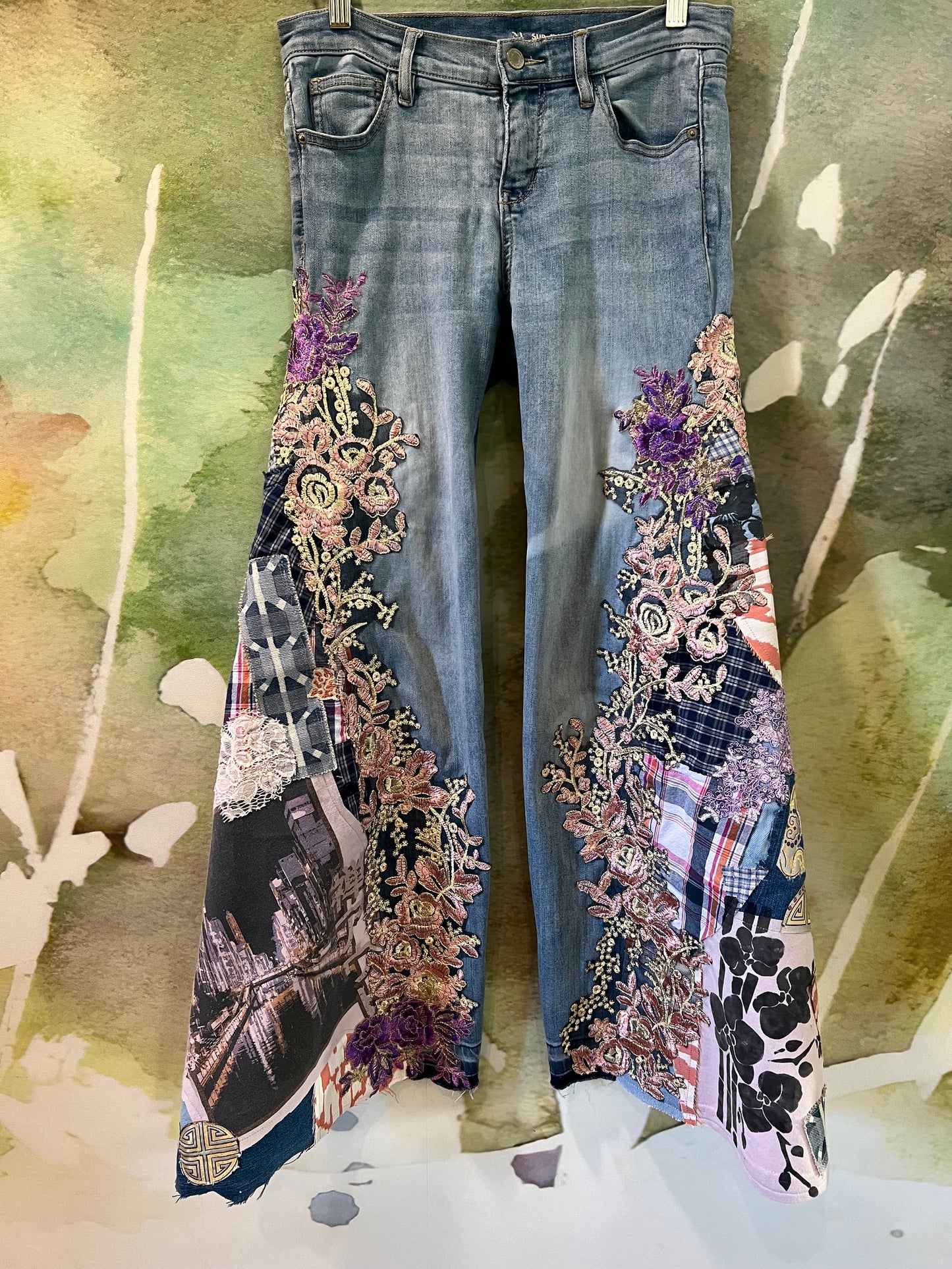 Pink Lace Pop Art Flare Jeans