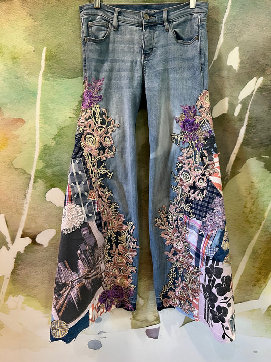 Pink Lace Pop Art Flare Jeans