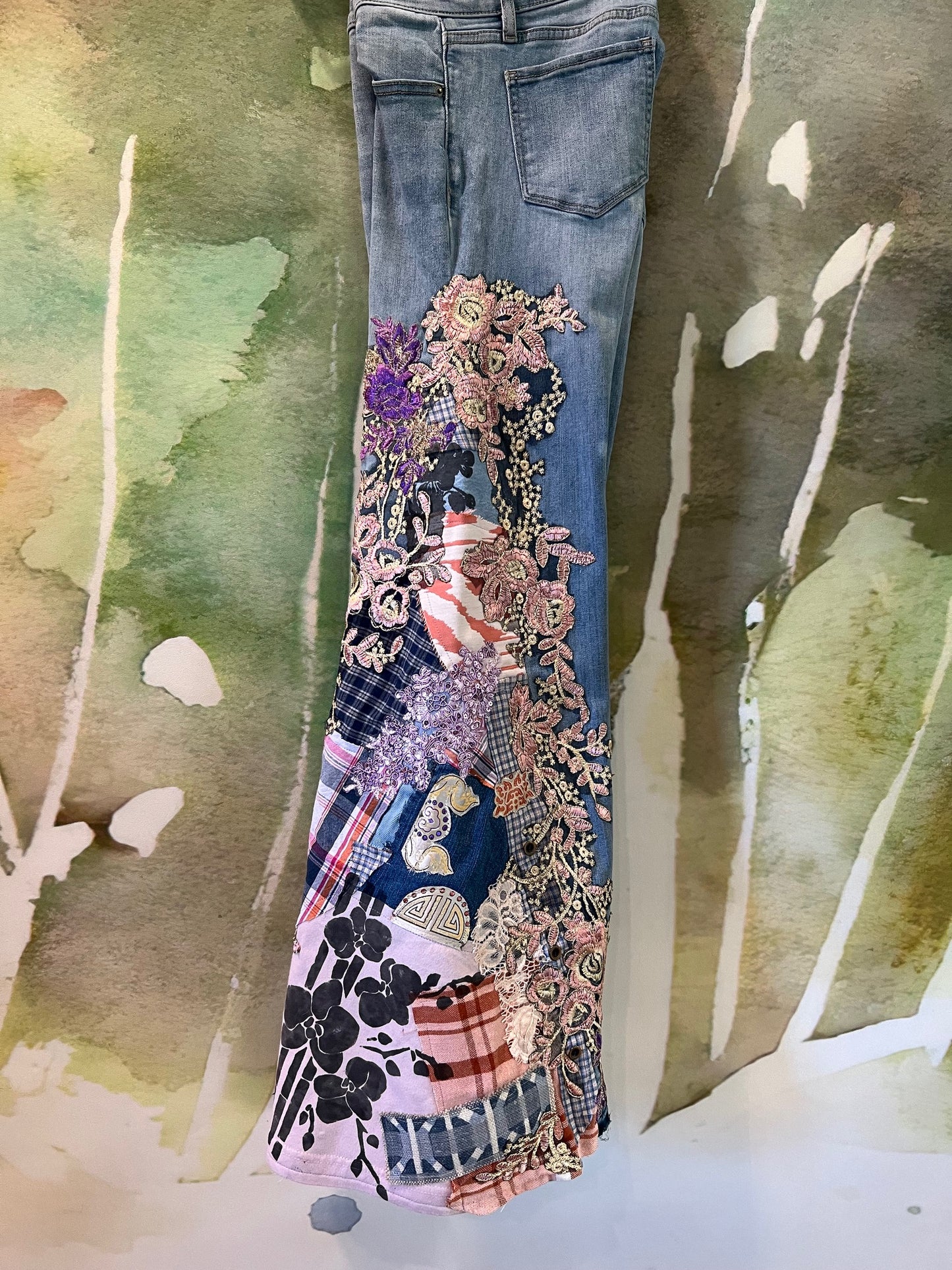 Pink Lace Pop Art Flare Jeans