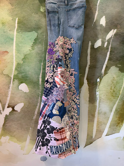 Pink Lace Pop Art Flare Jeans