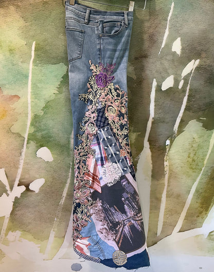 Pink Lace Pop Art Flare Jeans