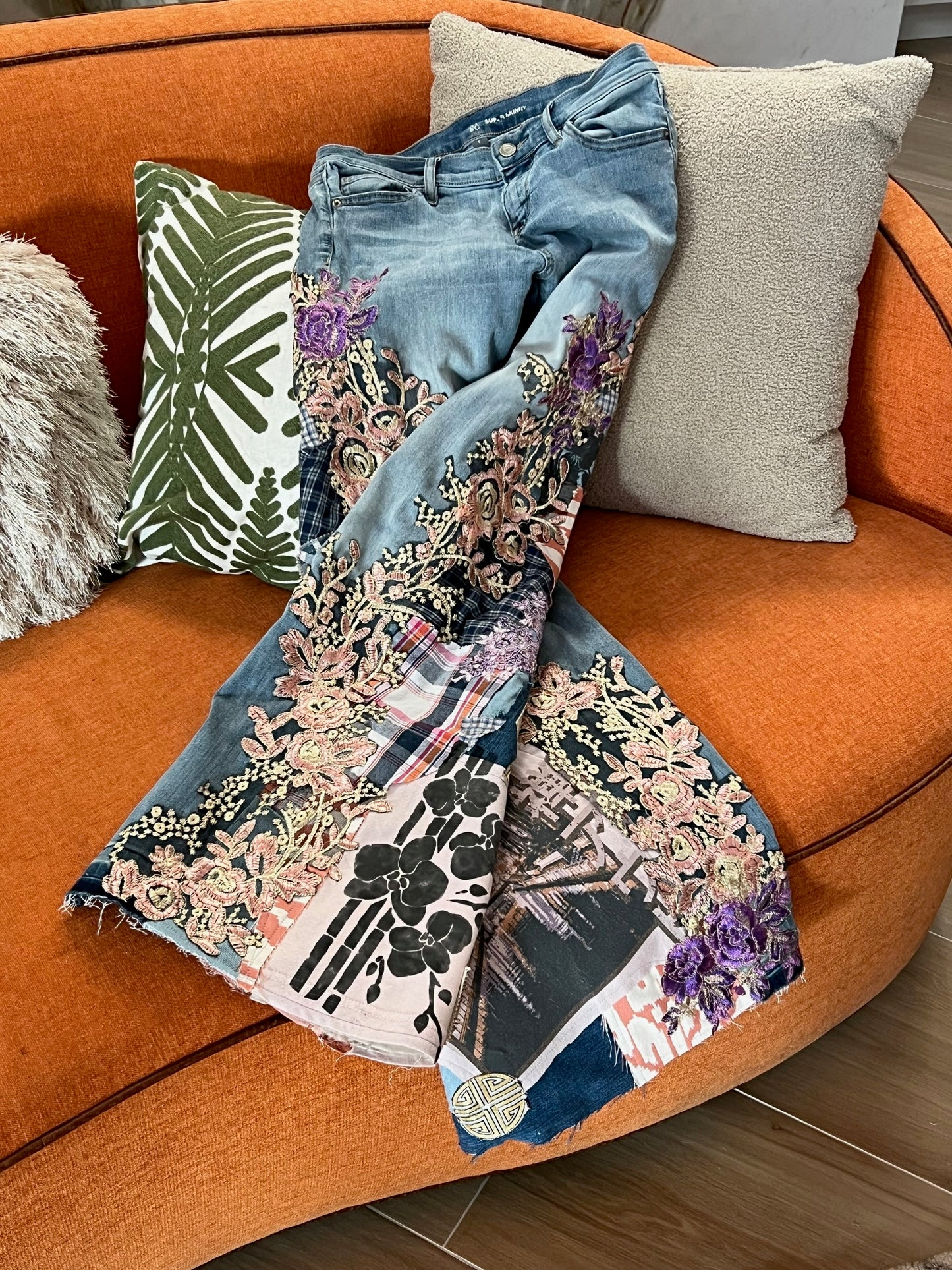 Pink Lace Pop Art Flare Jeans