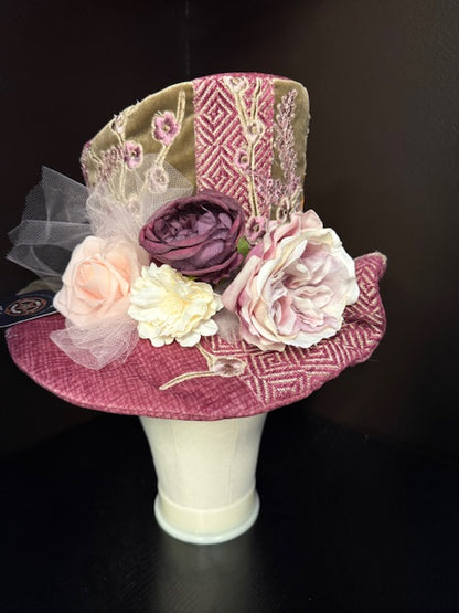 Madhatter Series - Asymmetrical Fiona Tophat in mauve and light chestnut brown