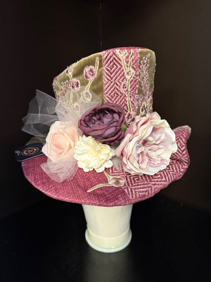 Madhatter Series - Asymmetrical Fiona Tophat in mauve and light chestnut brown