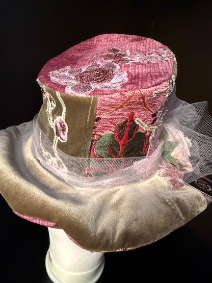 Madhatter Series - Asymmetrical Fiona Tophat in mauve and light chestnut brown